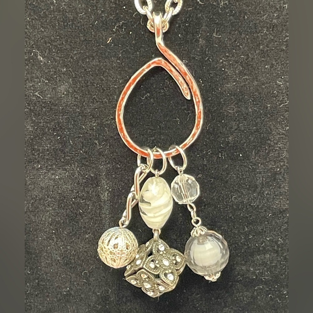 Silver tone charm necklace with round and square charms - Picture 4 of 4